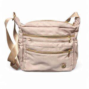 Gloria Vanderbilt Champagne Multi Section Crossbody Purse Quilted Multi Zip Bag